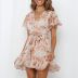 new V-neck lace-up printed ruffle dress NSAXE61721