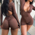 solid color back pleated open waist slim fit deep V-neck jumpsuit NSAXE61736