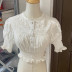 Lace Short Puff Sleeve Single-Breasted Crochet Shirt NSHS61786