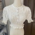 Lace Short Puff Sleeve Single-Breasted Crochet Shirt NSHS61786