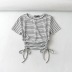 Drawstring striped short-sleeved contrast color T-shirt NSHS61803