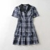 Small lapel plaid waist new style contrast color ruffled A-line skirt NSHS61810