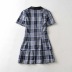 Small lapel plaid waist new style contrast color ruffled A-line skirt NSHS61810