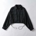 Lack Lapel Long Sleeve Drawstring Hem Single-Breasted Loose Jacket Blouse NSHS61816