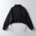 Lack Lapel Long Sleeve Drawstring Hem Single-Breasted Loose Jacket Blouse NSHS61816