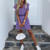 purple floral short sweet flying sleeves V-neck dress NSHHF61845