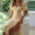 new yellow floral puff sleeve slim dress with split NSHHF61856