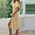 nuevo vestido ajustado de manga abullonada con flores amarillas NSHHF61856
