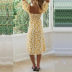 nuevo vestido ajustado de manga abullonada con flores amarillas NSHHF61856