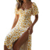 new yellow floral puff sleeve slim dress with split NSHHF61856