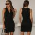 black solid color v-neck sleeveless vest dress  NSYYF61872