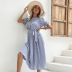 Mid-Length Short-Sleeved Round Neck Tie Pleated Dress NSYYF61878