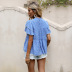 Floral Round Neck Short-Sleeved Blue Loose Printed Chiffon Shirt NSYYF61887