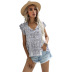 lace-up tassel V-neck short-sleeved printed chiffon shirt  NSYYF61893