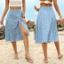 Blue Mid-Length High-Waist Wrap-Up Split Chiffon Floral Skirt NSYYF61899