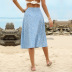 Blue Mid-Length High-Waist Wrap-Up Split Chiffon Floral Skirt NSYYF61899