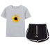 butterfly flying sunflower print T-shirt drawstring shorts casual set NSYIC65448