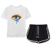 color matching big eyes printed T-shirt drawstring shorts casual set NSYIC65449