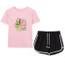 color matching maple leaf English printing T-shirt drawstring shorts casual set NSYIC65450