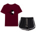black and white corrugated disc printing T-shirt drawstring shorts casual set NSYIC65452