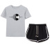 black and white corrugated disc printing T-shirt drawstring shorts casual set NSYIC65452