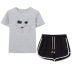 sense girl simple strokes printing T-shirt tide brand drawstring shorts set NSYIC65454