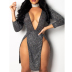 wholesale women s clothing Nihaostyles sexy deep V open chest slit bright silk dress NSXIA65655