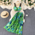 Lace Sling High Waist Pleated Skirt 2 Piece Set NSXIA65673
