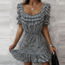 wholesale clothing vendor Nihaostyles Slim Fit Square Collar Plaid Short Sleeve Dress NSXMI67164