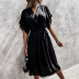 wholesale clothing vendor Nihaostyles v-neck solid color lace-up dress NSXMI67163