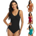 wholesale clothing vendor Nihaostyles solid color front cross drawstring one-piece swimsuit  NSGM67196