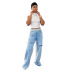 wholesale vendedor de ropa Nihaostyles pantalones de mezclilla rectos casuales de moda de costura a media cintura NSCN67222