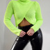 wholesale women s clothing Nihaostyles herringbone long-sleeved cropped pullover turtleneck sweater NSYX67428