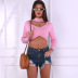 wholesale women s clothing Nihaostyles cross-wrapped chest long-sleeved V-neck halterneck top NSYX67430