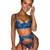 wholesale clothing vendor Nihaostyles blue embroidered garter three-piece Lingerie set NSYX67445
