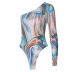 Colorful Print One-Shoulder Slant-Neck Slim Jumpsuit NSHTL67530