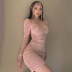 Solid Color Long Sleeve Pleated Slim Dress NSHTL67542