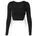 nihaostyle clothing wholesale new slim-fit side strap long-sleeved T-shirt NSHTL67579