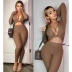wholesale clothing vendor Nihaostyles new long-sleeved V-neck bow crop top slim trousers set NSHTL67586