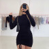 solid color high-neck long-sleeved pleated lace-up short dress wholesale women s clothing Nihaostyles NSMG67830