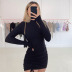 solid color high-neck long-sleeved pleated lace-up short dress wholesale women s clothing Nihaostyles NSMG67830