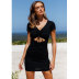 Solid Color Black Short Sleeve V-Neck Dress NSJIM67991