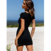 Solid Color Black Short Sleeve V-Neck Dress NSJIM67991
