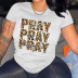 Camiseta de manga corta informal con estampado de letras y estampado de leopardo para mujer NSYAY68005