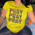 Camiseta de manga corta informal con estampado de letras y estampado de leopardo para mujer NSYAY68005