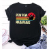 Camiseta de manga corta informal con estampado de gato negro con letras de dibujos animados NSYAY67999
