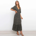 deep V short-sleeved waist printing large-length dress wholesale clothing vendor Nihaostyles NSSUO68062