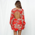 deep v backless lace-up printed long-sleeved dress wholesale clothing vendor Nihaostyles NSSUO68057