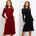 solid color tie round neck long-sleeved dress wholesale clothing vendor Nihaostyles NSSUO68054