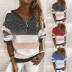 striped Print Long-Sleeved Zipper Loose Casual Sweater NSYF68087